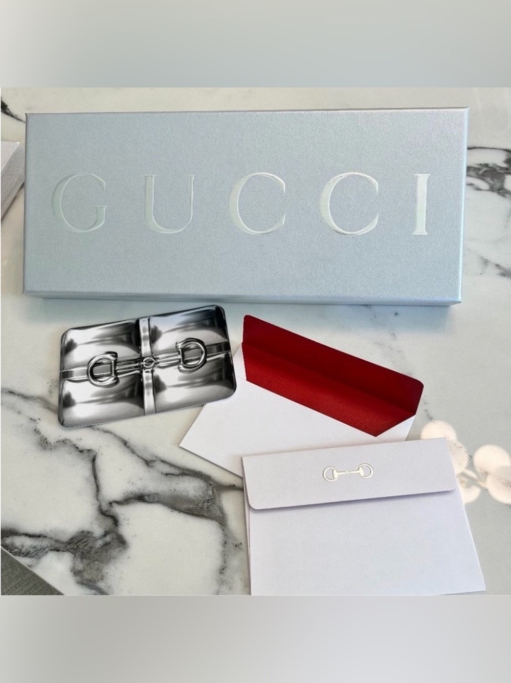 Gucci Silver and Red Stationery Set NIB